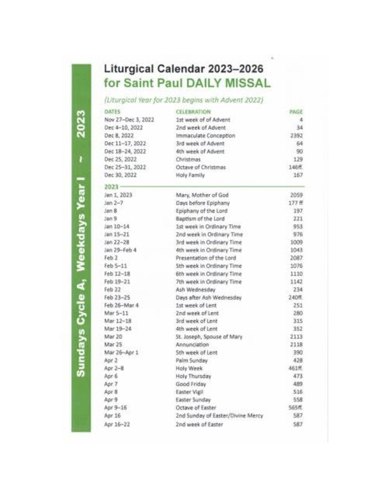 Pauline Books & Media Saint  Paul Daily Missal Calendar 2023-2026
