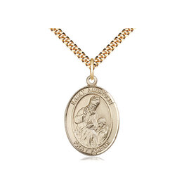 Bliss Manufacturing 12kt Gold Filled St Ambrose Pendant on a 24 inch Gold Plate Heavy Curb Chain.