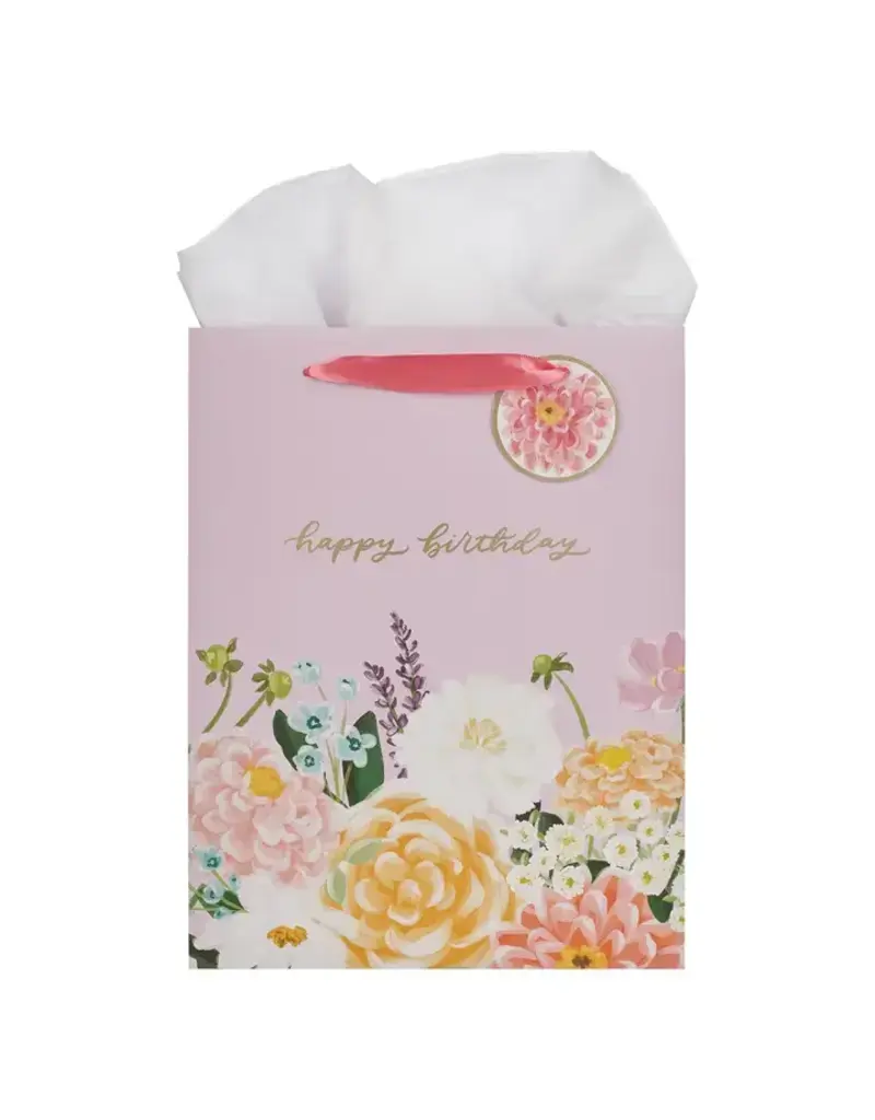 Christian Art Gifts Happy Birthday Lilac Floral Large Portrait Gift Bag