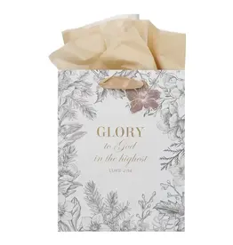 Christian Art Gifts Glory to God Winter Botanical Medium Gift Bag - Luke 2:14