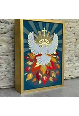 Be Still Prayer Space Illustration in Box Frame - Holy Spirit Dove with Flames, Gold Frame | Be Still Prayer Space