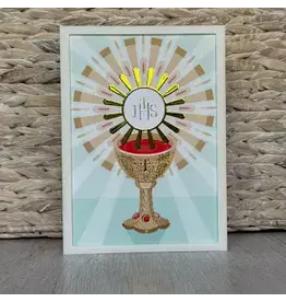 Be Still Prayer Space Illustration in Box Frame - Blessed Sacrament, Light Blue-Green, Gold Frame | Be Still Prayer Space