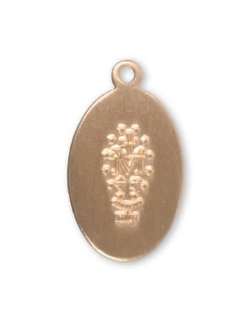 HMH Religious 16kt Gold Over Solid Sterling Silver Oval Miraculous Medal on 16" Genuine Gold Plated Curb Chain