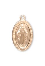 HMH Religious 16kt Gold Over Solid Sterling Silver Oval Miraculous Medal on 16" Genuine Gold Plated Curb Chain