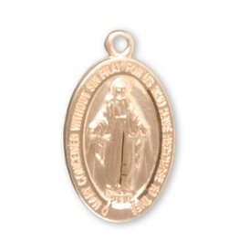 HMH Religious 16kt Gold Over Solid Sterling Silver Oval Miraculous Medal on 16" Genuine Gold Plated Curb Chain
