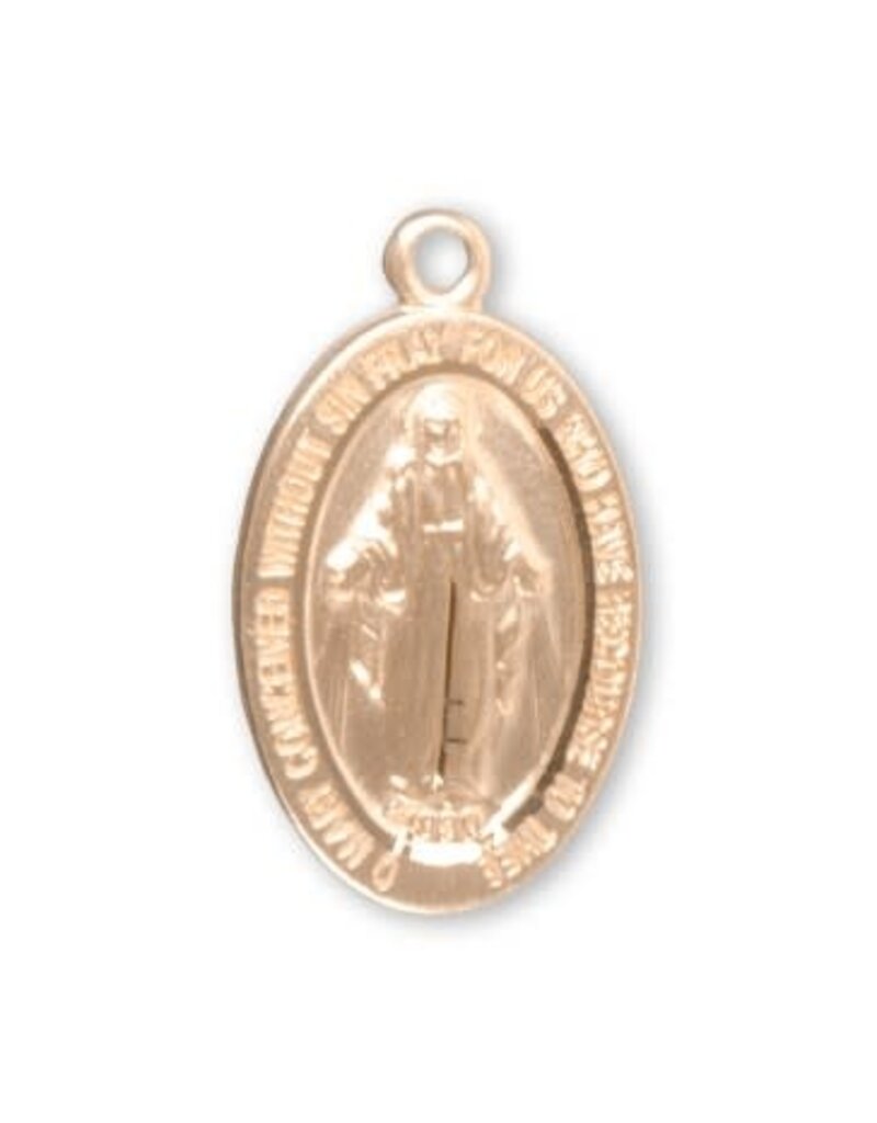 HMH Religious 16kt Gold Over Solid Sterling Silver Oval Miraculous Medal on 16" Genuine Gold Plated Curb Chain