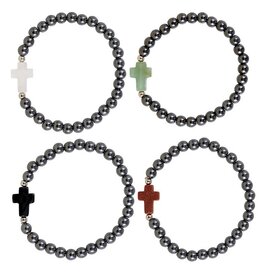 CB Gift Cross & Hematite Bracelet (7.5") (Assorted Colors)