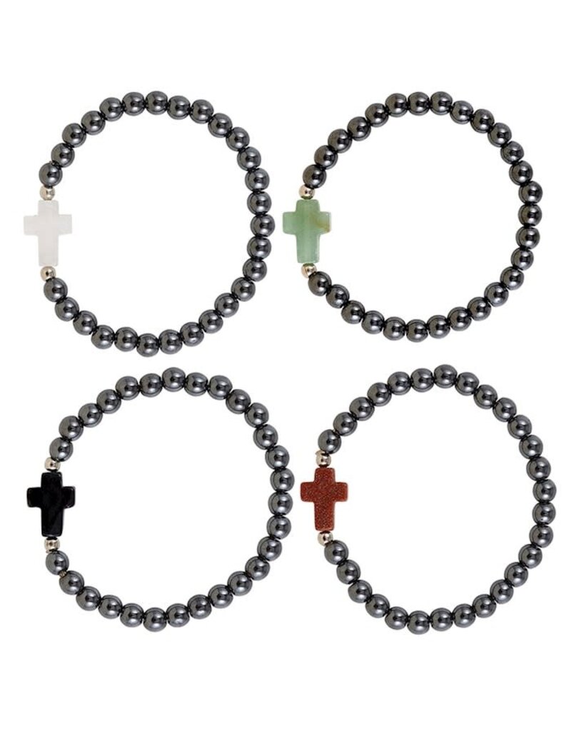 CB Gift Cross & Hematite Bracelet (7.5") (Assorted Colors)
