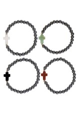 CB Gift Cross & Hematite Bracelet (7.5") (Assorted Colors)