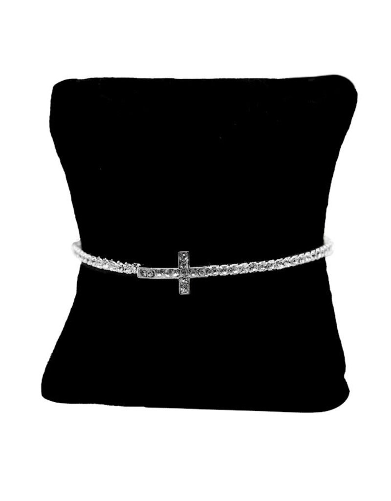 Mary Eden Cross & Austrian Crystals - Silver Bracelet