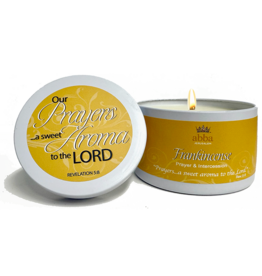 Abba 8 oz. Candle in White Tin w/Scripture - Frankincense