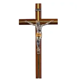 Dark Brown Wall Crucifix with Silver-Tone Corpus, 10"