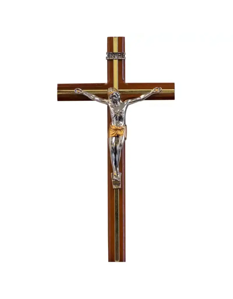 Dark Brown Wall Crucifix with Silver-Tone Corpus, 10"