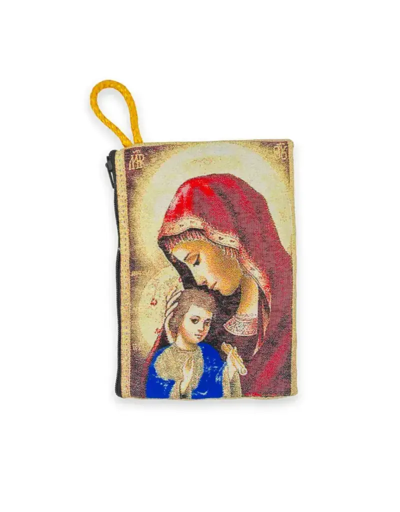 Village Gift Importers Tapestry Rosary Pouch, Madonna and Child Design, large