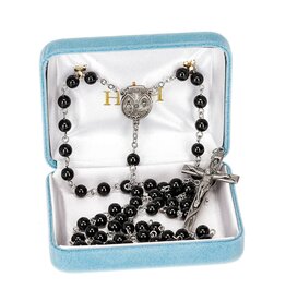 HMH Religious 6MM Onyx Bead Rosary with Pewter Center