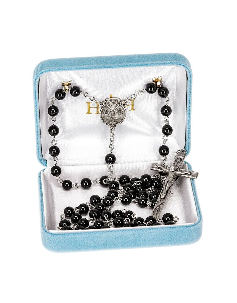 HMH Religious 6MM Onyx Bead Rosary with Pewter Center