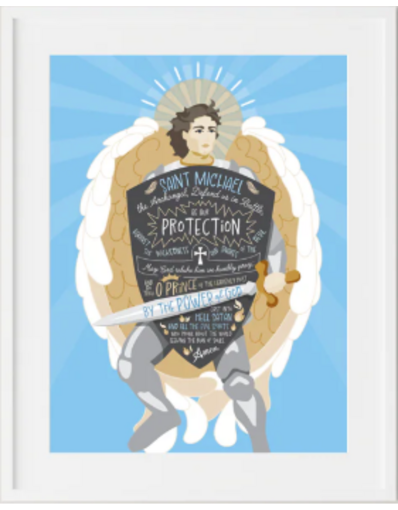 Be Still Prayer Space 11" x 14" White Frame St. Michael, Blue Prayer