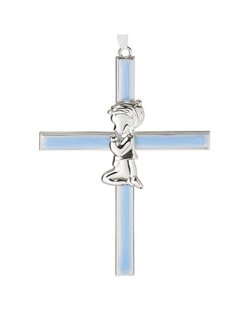 Roman, Inc Hanging Cross-Praying Boy-Blue (6")