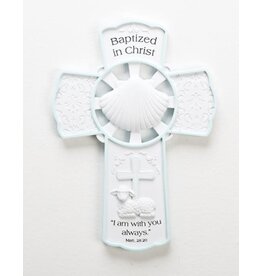 Roman, Inc Wall Cross-Baptized In Christ-White/Blue (7.75") Matt. 28:20