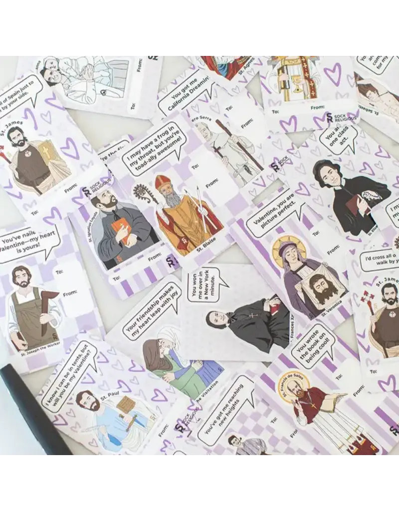 Sock Religious St. Joseph and Friends Valentine Stickers 20-pack