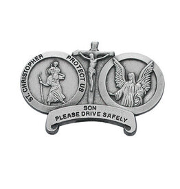 McVan Please Drive Safely Visor Clip with St. Christopher, Jesus Crucified, and Guardian Angel
