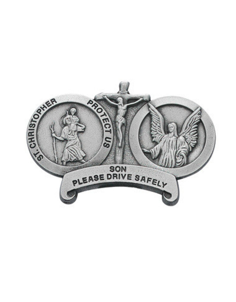 McVan Please Drive Safely Visor Clip with St. Christopher, Jesus Crucified, and Guardian Angel