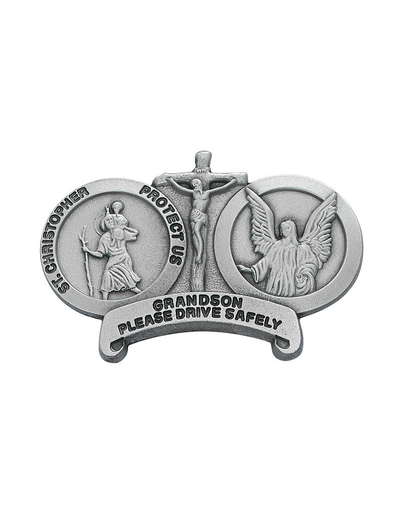 McVan Please Drive Safely Visor Clip with St. Christopher, Jesus Crucified, and Guardian Angel