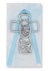 McVan Guardian Angel Pewter Cross with Blue Ribbon