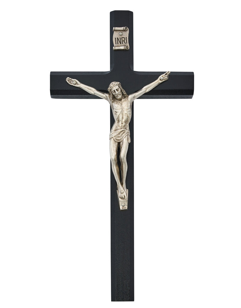 McVan 10" Black Wood Wall Crucifix with Silver Corpus
