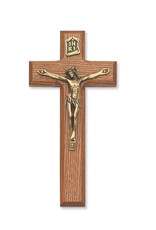 McVan 7" Stained Walnut Crucifix with Golden Corpus