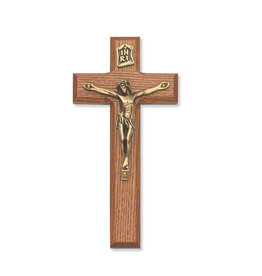 McVan 7" Stained Walnut Crucifix with Golden Corpus