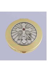 CA gift Brass IHS Cross with red stone Pyx (Size 2)