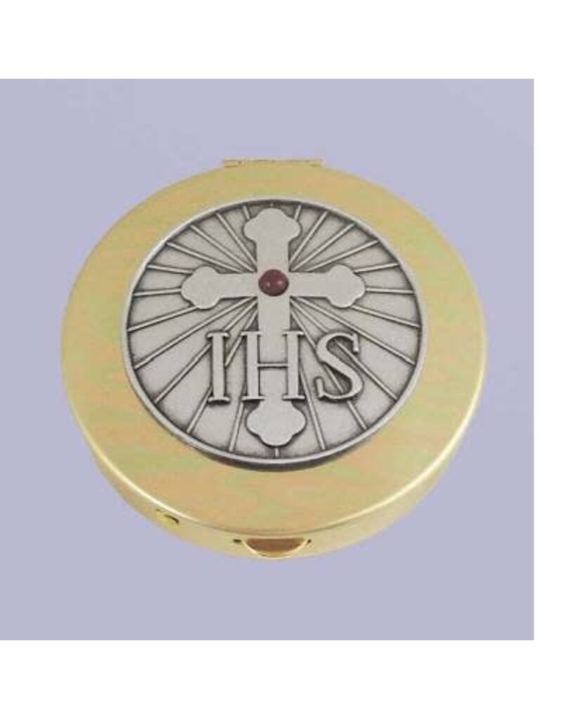 CA gift Brass IHS Cross with red stone Pyx (Size 2)