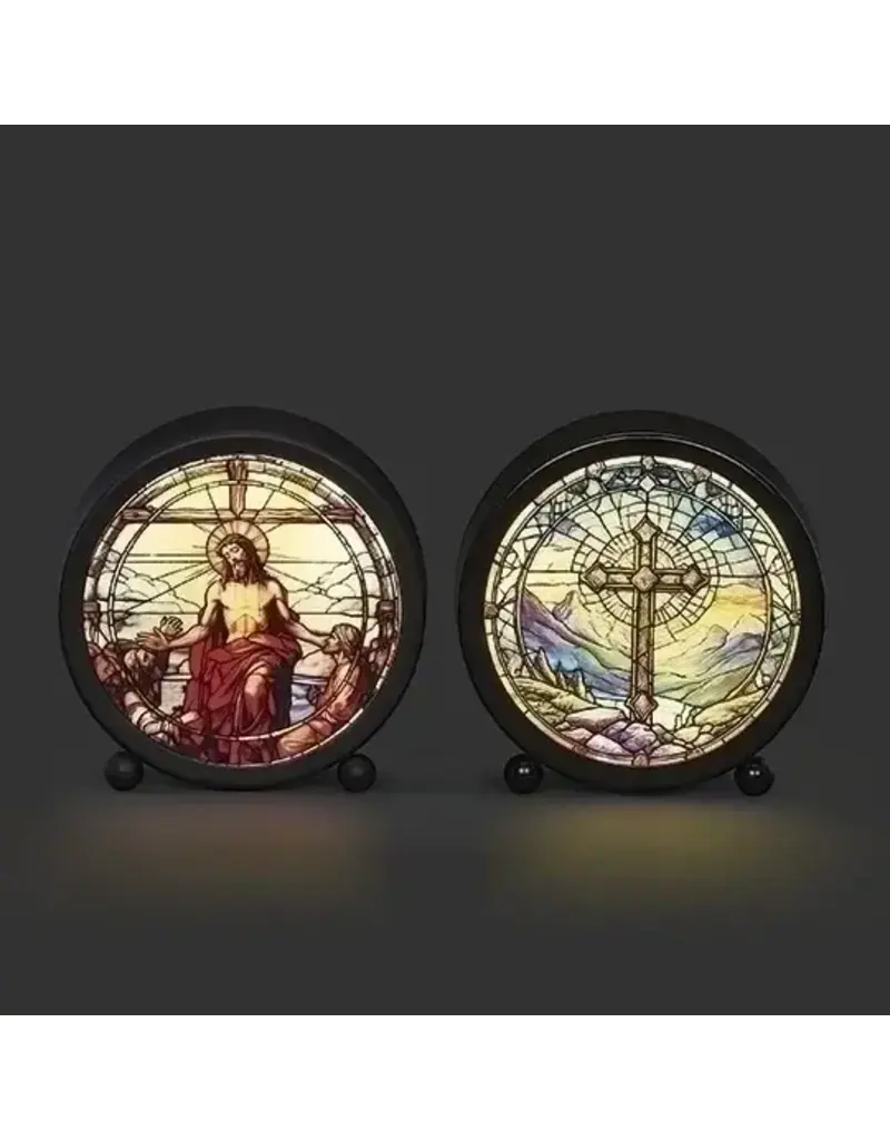 Roman, Inc Cross Stained Glass Round Plaque