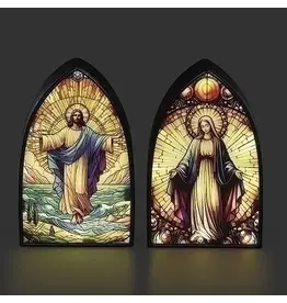 Roman, Inc LED Jesus and Mary Stained Glass Arch Plaque; 2 Assorted