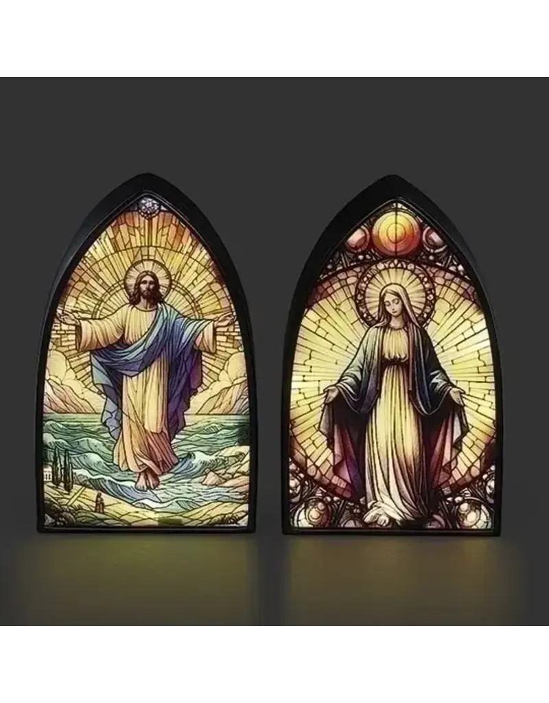 Roman, Inc LED Jesus and Mary Stained Glass Arch Plaque; 2 Assorted