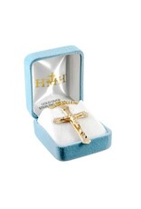 HMH Religious Rosary Crucifix W/ Flower Tips necklace,  Gold Over Sterling Silver- 24" chain