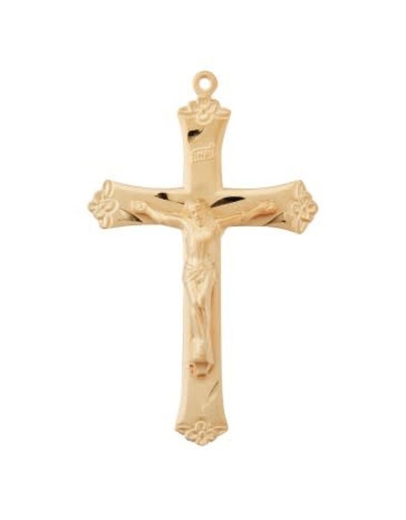 HMH Religious Rosary Crucifix W/ Flower Tips necklace,  Gold Over Sterling Silver- 24" chain