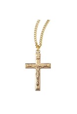 HMH Religious 16kt Gold Over Sterling Crucifix necklace,  w/Raised Design Center 20" chain
