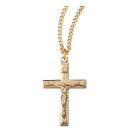 HMH Religious 16kt Gold Over Sterling Crucifix necklace,  w/Raised Design Center 20" chain