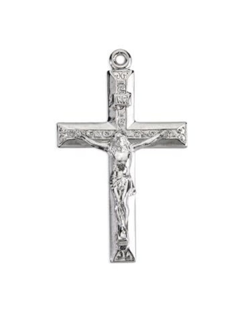 HMH Religious Sterling Silver Crucifix Necklace, Raised Design Center *20" Chain