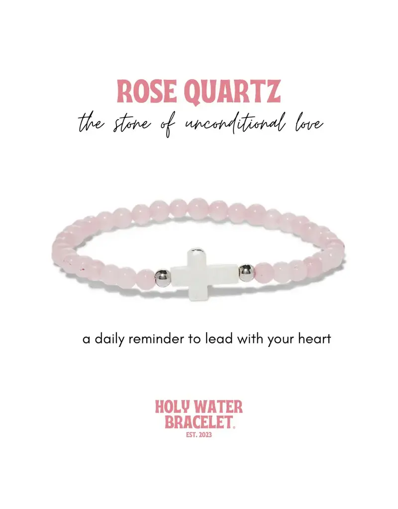 Holy Water Bracelet Holy Water Rose Quartz Cross Bracelet, with stainless steel beads