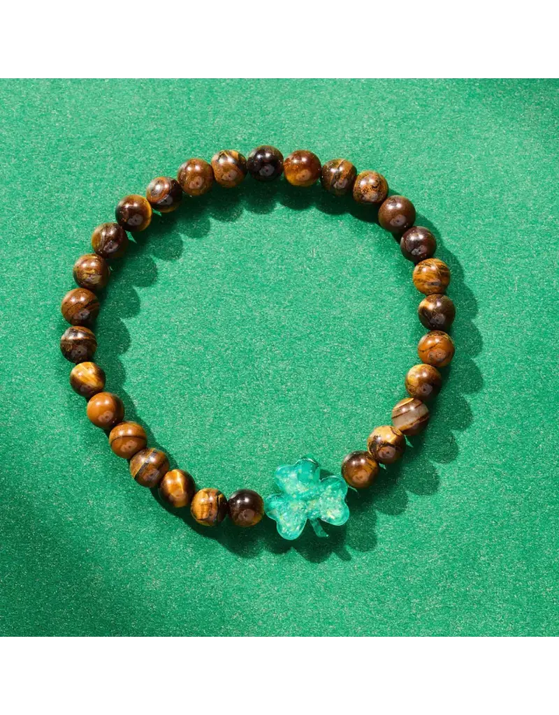 Holy Water Bracelet HOLY WATER MEN'S SHAMROCK BRACELET IN TIGERS EYE