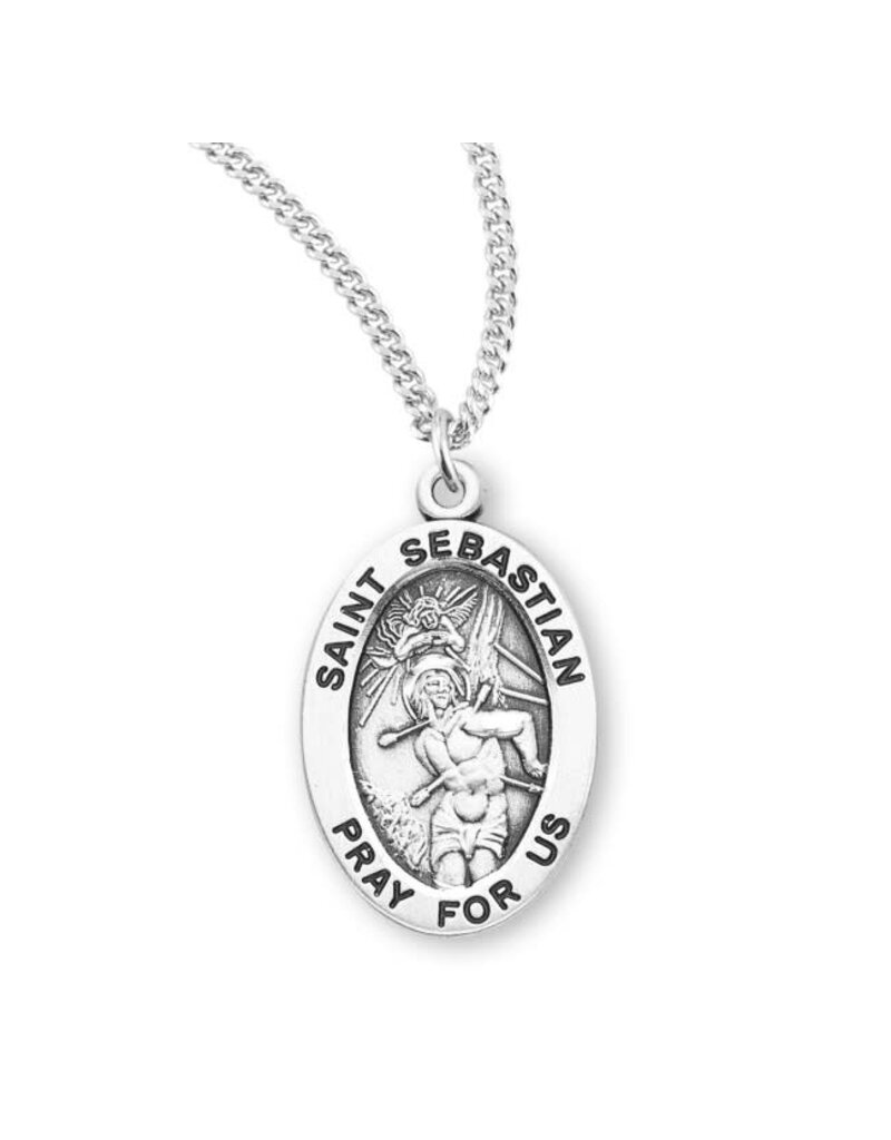 HMH Religious Sterling Silver St. Sebastian Medal With 18" Chain Necklace