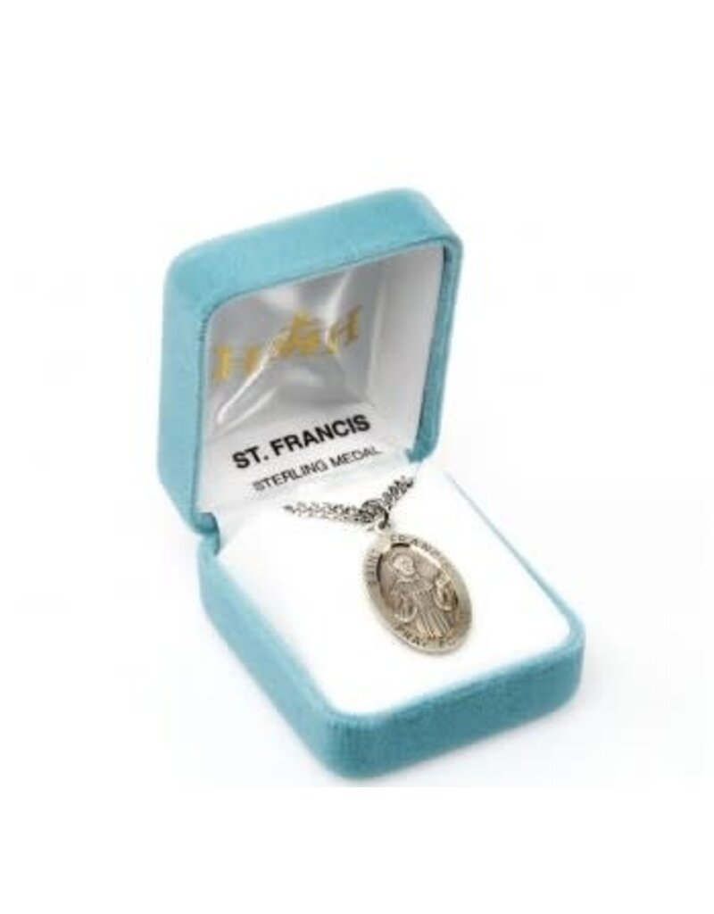 HMH Religious Sterling Silver Large Oval St Francis 24" chain