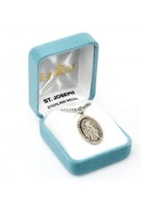 HMH Religious Sterling Silver Large Oval St. Joseph Medal 24" chain