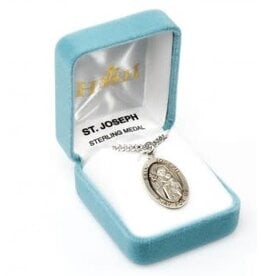 HMH Religious Sterling Silver Large Oval St. Joseph Medal 24" chain