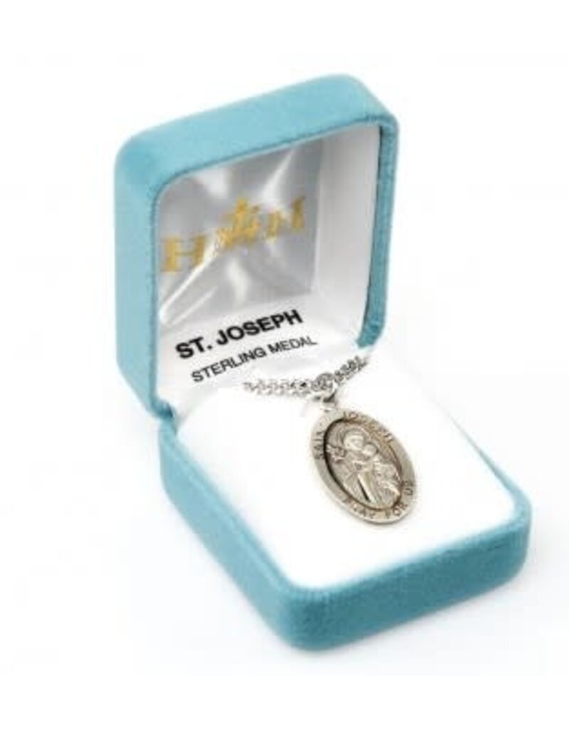 HMH Religious Sterling Silver Large Oval St. Joseph Medal 24" chain