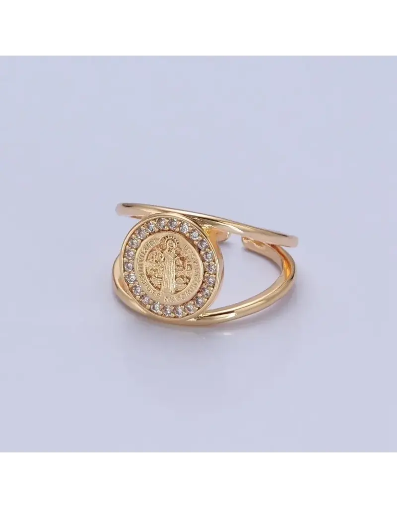 Saint Benedict Ring Gold Adjustable Ring