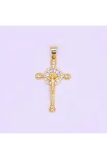 Aim Eternal 14K Gold Filled Clear Baguette Sun Ray Round Crucifix Cross Pendant